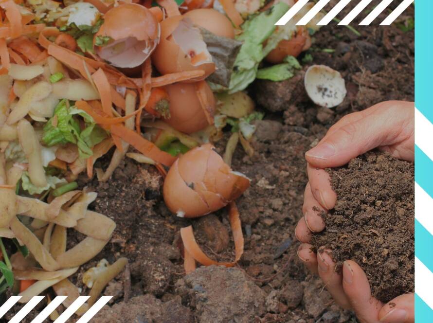 Foto de portada para el blog diferencias entre compost y abono en el que se ven unas manos cogiendo tierra y restos de residuos orgánicos